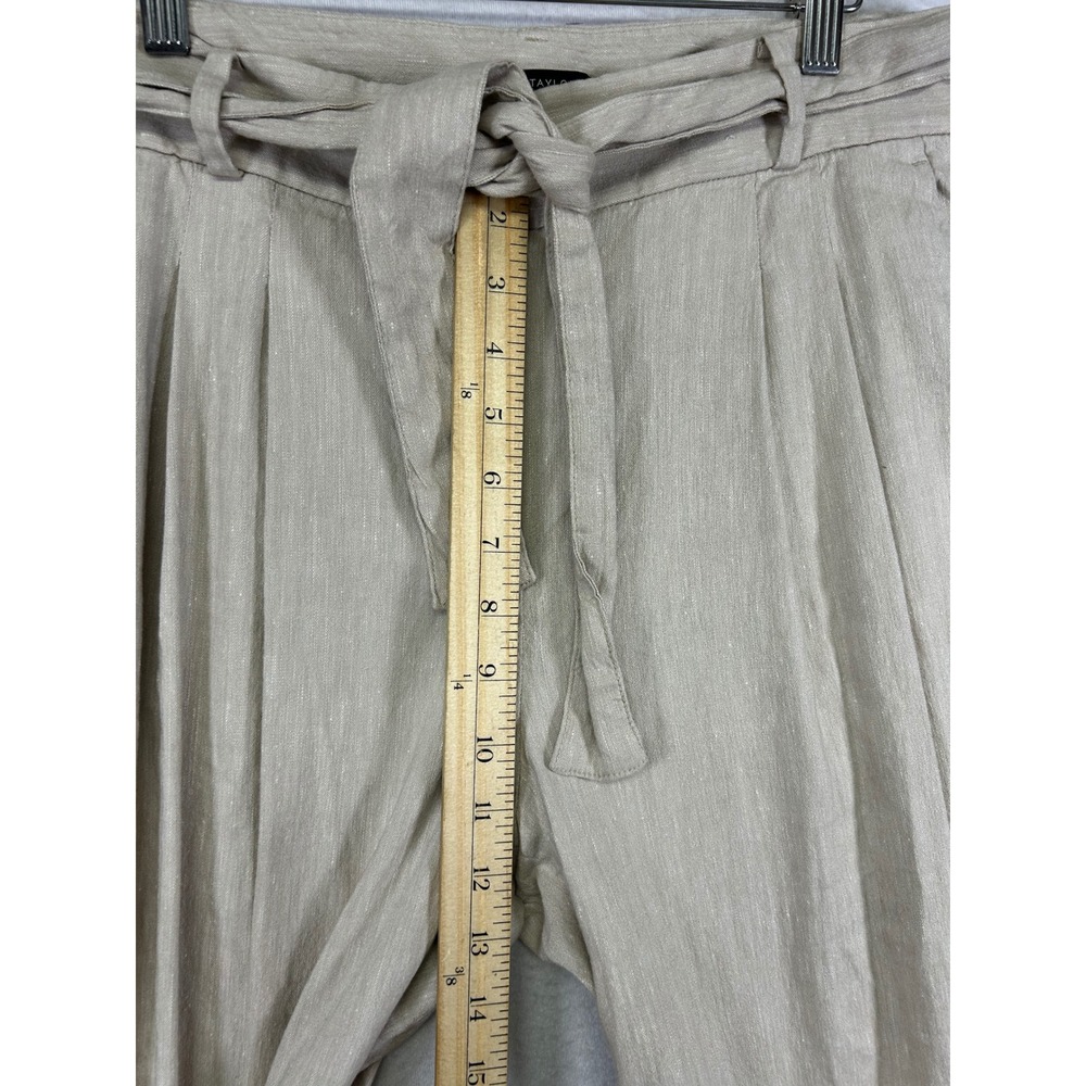 Coastal Grandma Ann Taylor Petite Women 6P Beige Linen Blend Wide Leg Crop Pants - Picture 6 of 11
